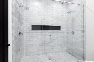 Walk-in Shower with Vertical Slate Tiles